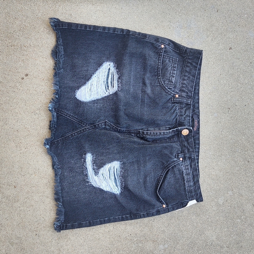 Refuge Black Distressed Jean Skirt